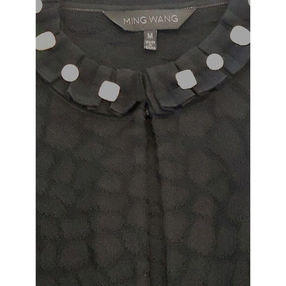 Ming Wang Medium Black Knit Short Jacket Cardigan Blazer Hook Closure - Picture 7 of 9